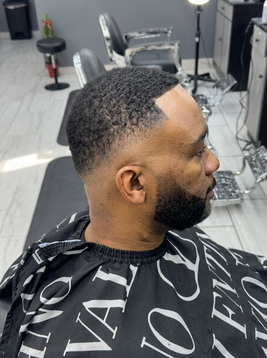 Textured afro with bald fade
